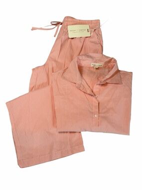 Better Together Striped Pajama Set Peach White Cotton Poplin NWT S